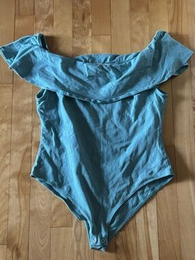 Forever 21 Teal Off-Shoulder Ruffle Bodysuit